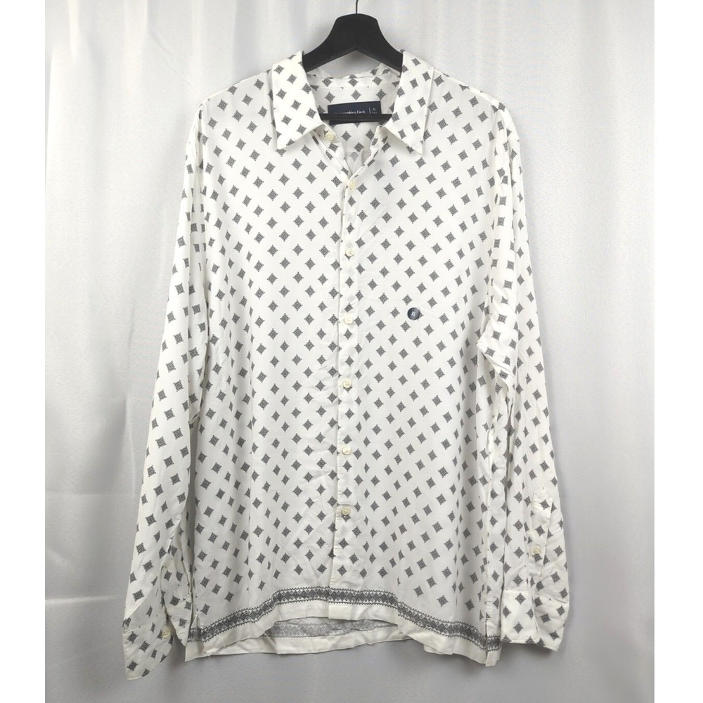 Abercrombie and Fitch White Casual Button Down with Geometric Pattern XL NWOT